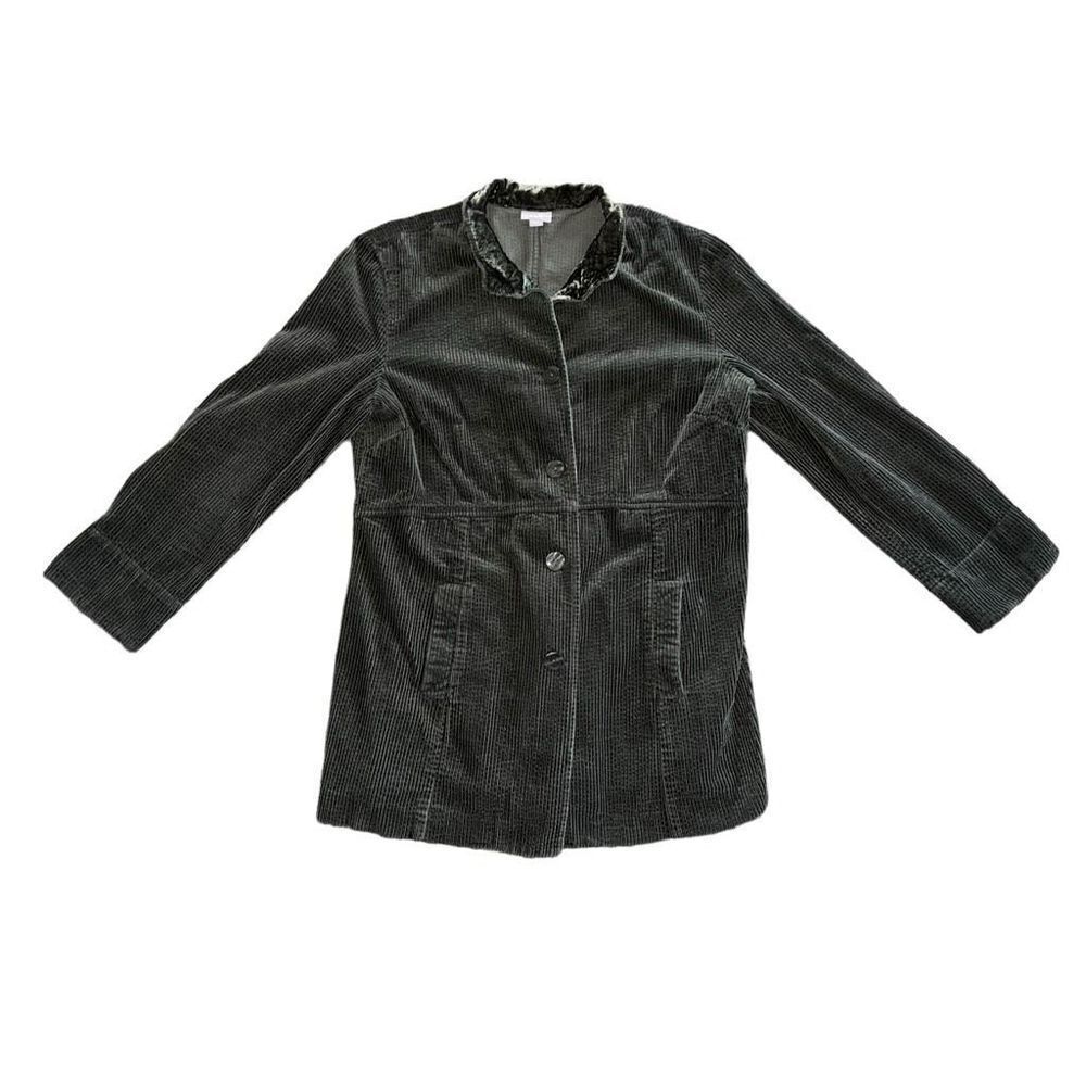 J JILL Green Corduroy Chore Jacket W/ Velvet Trim Size Large